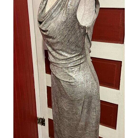 NEW! Vince Camuto Silver Metallic Knit Cowl Neck Sheath Dress Size 8- MSRP $138 - Picture 5 of 9